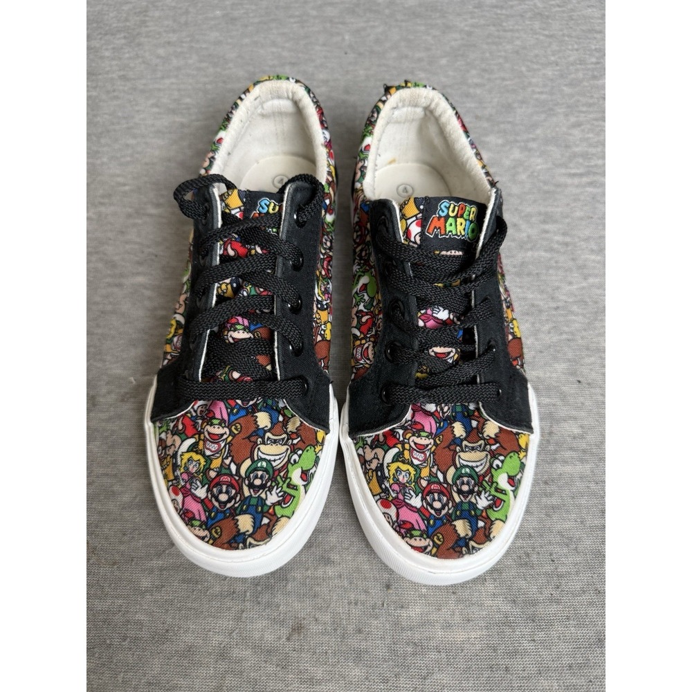 Super Mario Bros Sneakers Canvas Shoes Size 4 Boys Ground Up 2022 Multicolor Blk - Picture 1 of 10